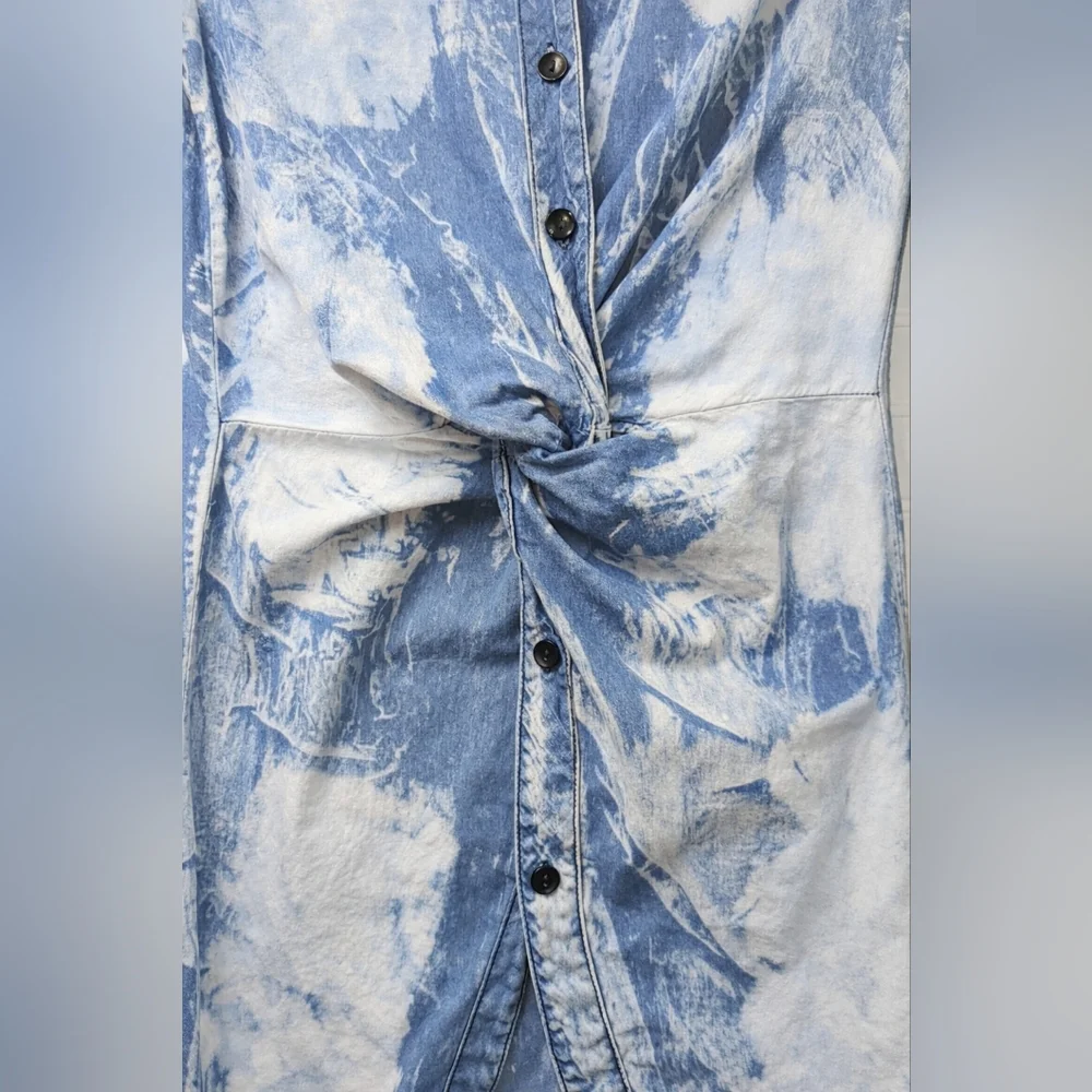 Kroix Denim Lightweight Bleached Tie Dyed Shirtdress M - Picture 3 of 11